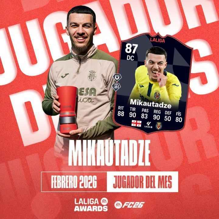 4场3球1助,比利亚雷亚尔前锋米卡塔泽当选西甲2月最佳球员 新闻 4场3球1助,比利亚雷亚尔前锋米卡塔泽当选西甲2月最佳球员 新闻